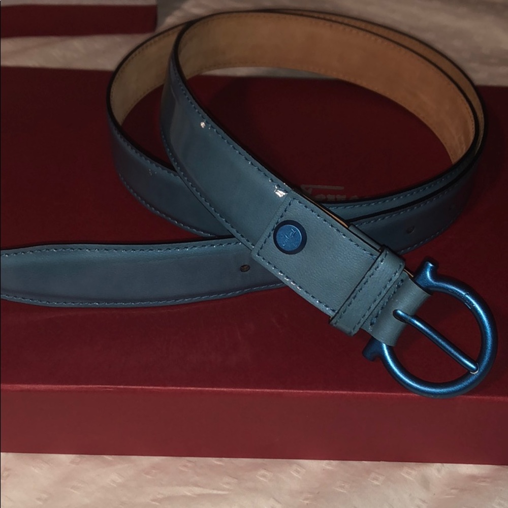 Salvatore Ferragamo men blue patent leather belt